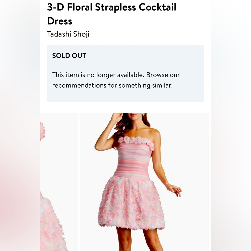 Tadashi Shoji Blush Floral 3-D Strapless Dress